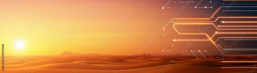 Obraz premium Financial planning visualized as a step-by-step timeline on a digital interface, set against a stunning desert vista at sunset, suggesting a clear path to financial goals