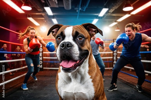 Energetic Boxer Portrait in a Lively Indoor Environment Full of Mayhem photo