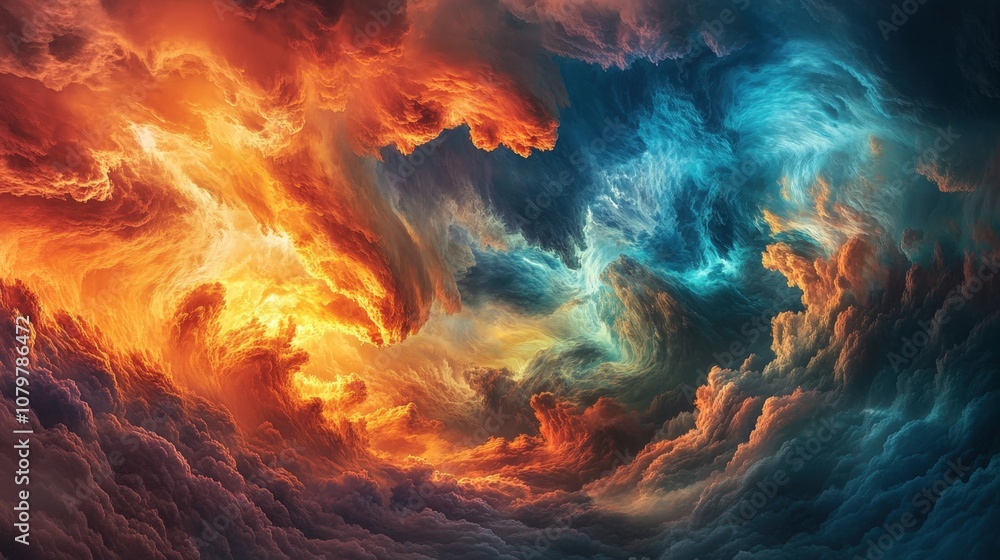 Dramatic fiery and icy storm clouds in the sky Dramatic fiery and icy storm clouds in the sky