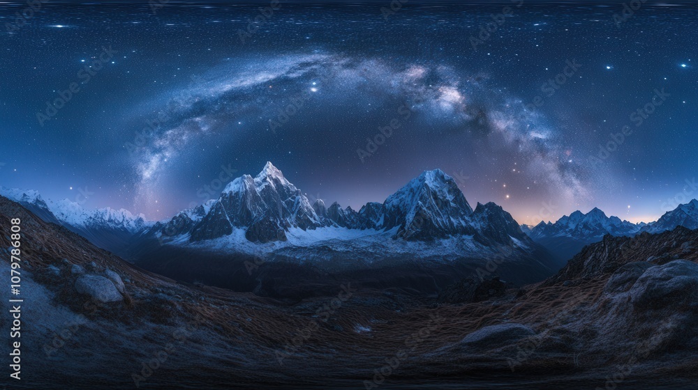 Stunning night sky over snowy mountain peaks Stunning night sky over snowy mountain peaks