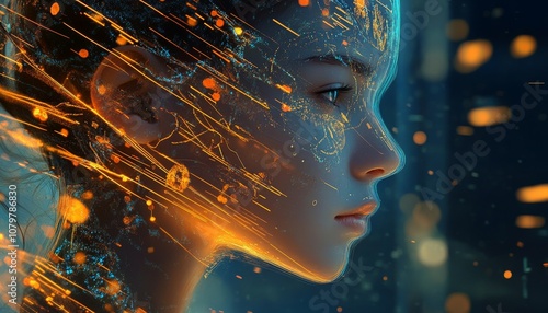 Technology Integration with Human Mind. Future of Digital Intelligence. Technological Consciousness Concept. Tech Background.