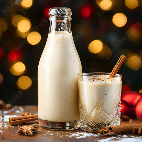 jug of egg nog with glass photo