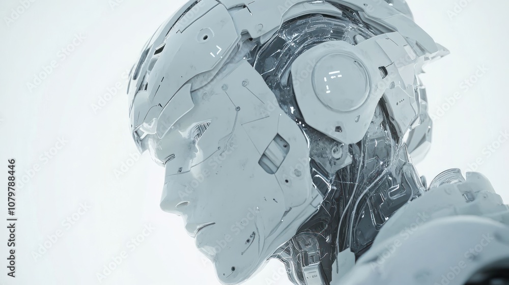 A futuristic robotic head with intricate details, emphasizing technology and design. A futuristic robotic head with intricate details, emphasizing technology and design.
