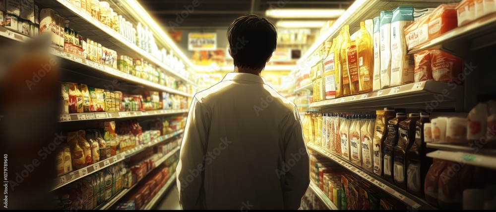 Fototapeta premium man browsing grocery store shelves