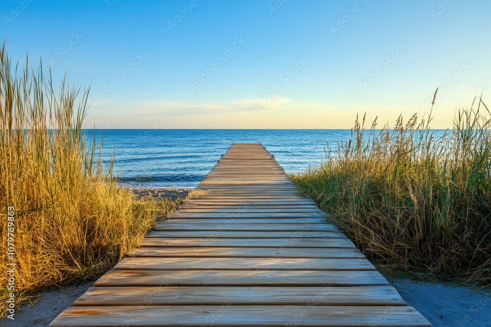 Obraz premium Wooden walkway leading to the ocean.