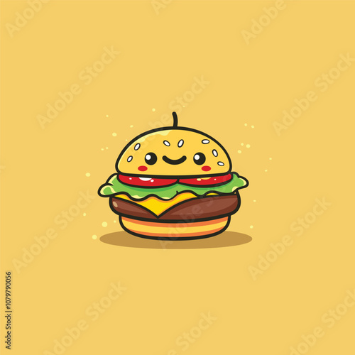 Cute burger logo icon design template flat vector