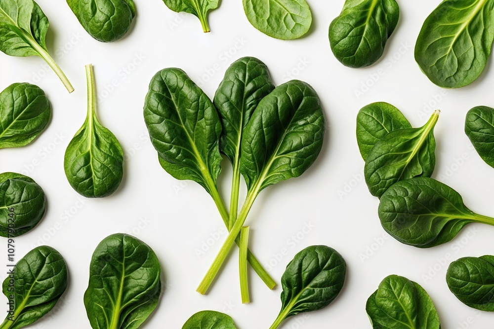 Fresh Spinach Leaves on White Background for Nutritious Healthy Eating Fresh Spinach Leaves on White Background for Nutritious Healthy Eating