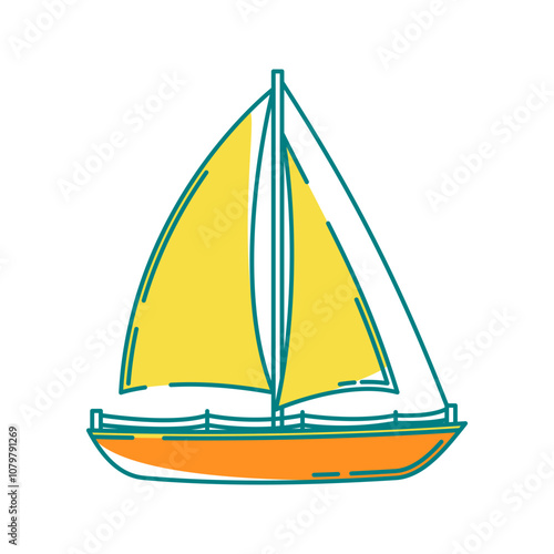 Sailboat Icon Illustration with bright colour palette in doodle style Ideal for Vacation, hobby and leasure themed designs.