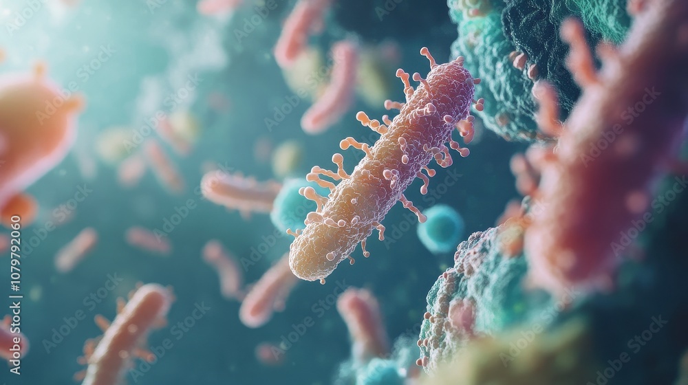 Microscopic view of various bacteria. This image can be used to illustrate a variety of concepts related to bacteria, such as disease, infection, and the microbiome. Microscopic view of various bacteria. This image can be used to illustrate a variety of concepts related to bacteria, such as disease, infection, and the microbiome.