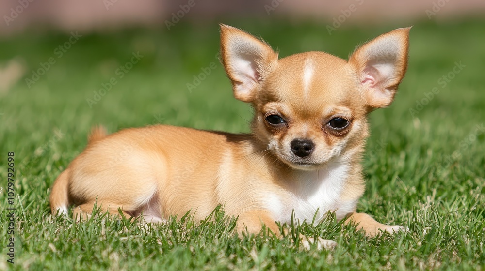 Playful chihuahua puppy outdoor grass setting pet photography natural environment close-up view adorable companion concept Playful chihuahua puppy outdoor grass setting pet photography natural environment close-up view adorable companion concept
