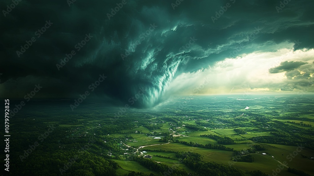 Dark Storm Clouds Hovering Over a Verdant Landscape Dark Storm Clouds Hovering Over a Verdant Landscape
