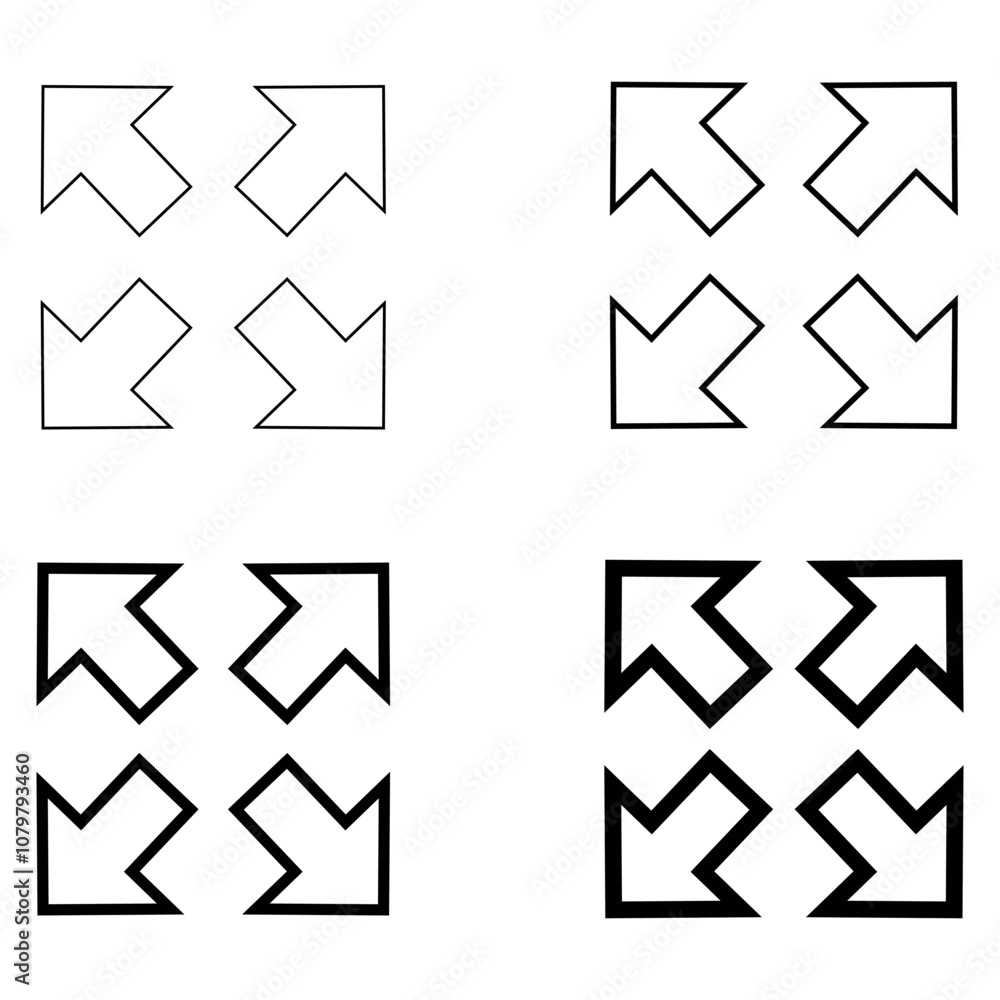 Full screen line icon vector set, maximize vector icon, set of full screen vector icons flat trendy outline style illustration isolated on white background. Full screen line icon vector set, maximize vector icon, set of full screen vector icons flat trendy outline style illustration isolated on white background.