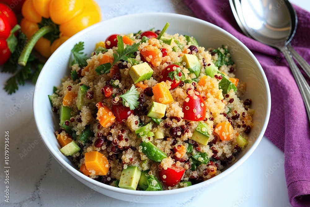 Colorful Quinoa Salad Bowl on Clean White Background Colorful Quinoa Salad Bowl on Clean White Background