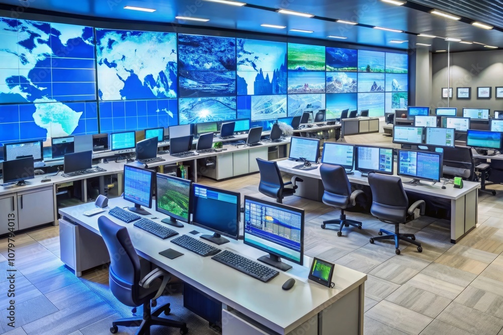 A computer lab with a computer screen that says desktop A computer lab with a computer screen that says desktop