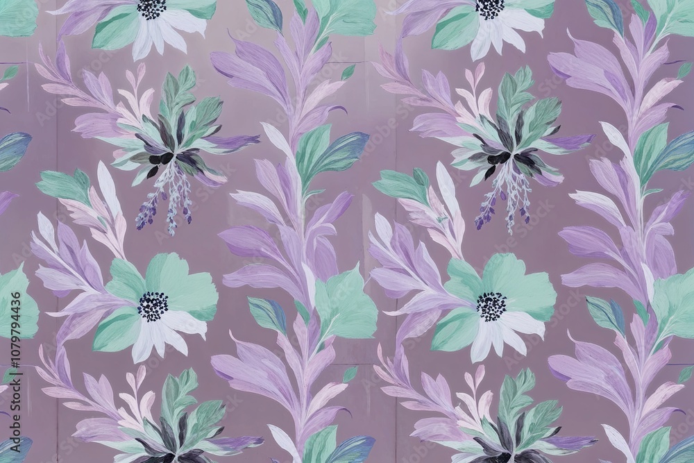 Luminous Lavender and Mint Abstract Floral Design on Clear Background Luminous Lavender and Mint Abstract Floral Design on Clear Background