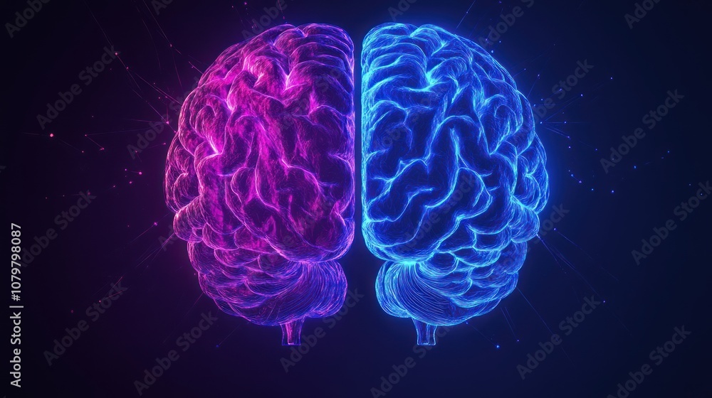 Glowing Digital Brain with Neon Blue and Pink Glowing Digital Brain with Neon Blue and Pink