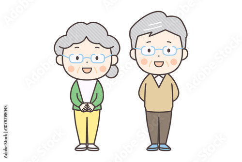 笑顔のシニア夫婦の全身イラスト