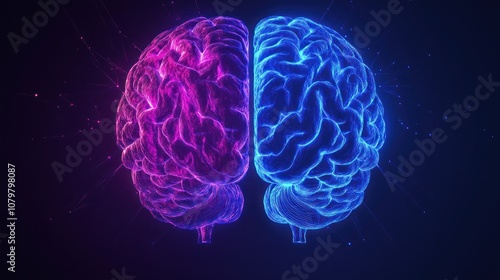 Glowing Digital Brain with Neon Blue and Pink photo