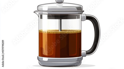 Photorealistic Image of French Press Coffee Maker with Steaming Hot Brewed Coffee