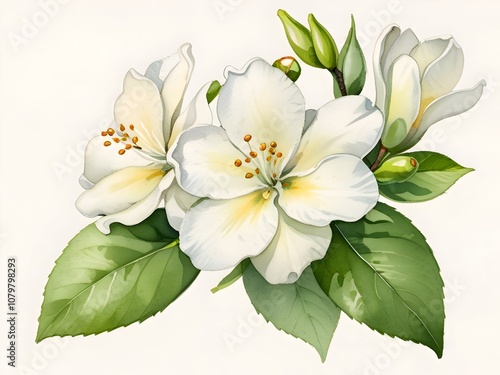 Jasmine Watercolor Flower Nature Art