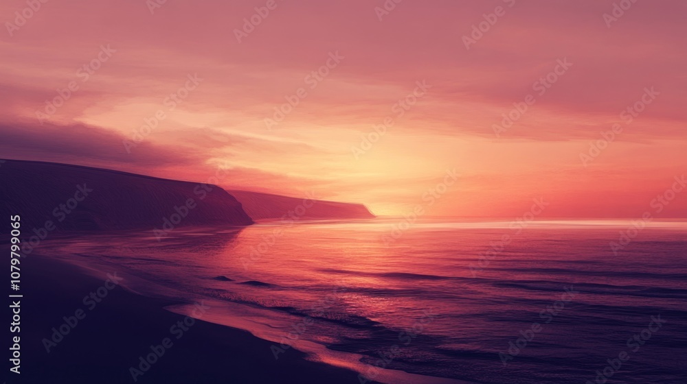 Fototapeta premium Tranquil Sunset Over Coastal Horizon - Serene Evening Sky Illustration with Gentle Warm Tones