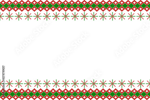 Pixel Christmas Pattern with  Snowflake Icons on White Background,Nordic and Scandinavian Style,Ideal for Gift Wrapping,Sweaters,Fabric,Border,Banner and Digital Art Projects During the Holiday