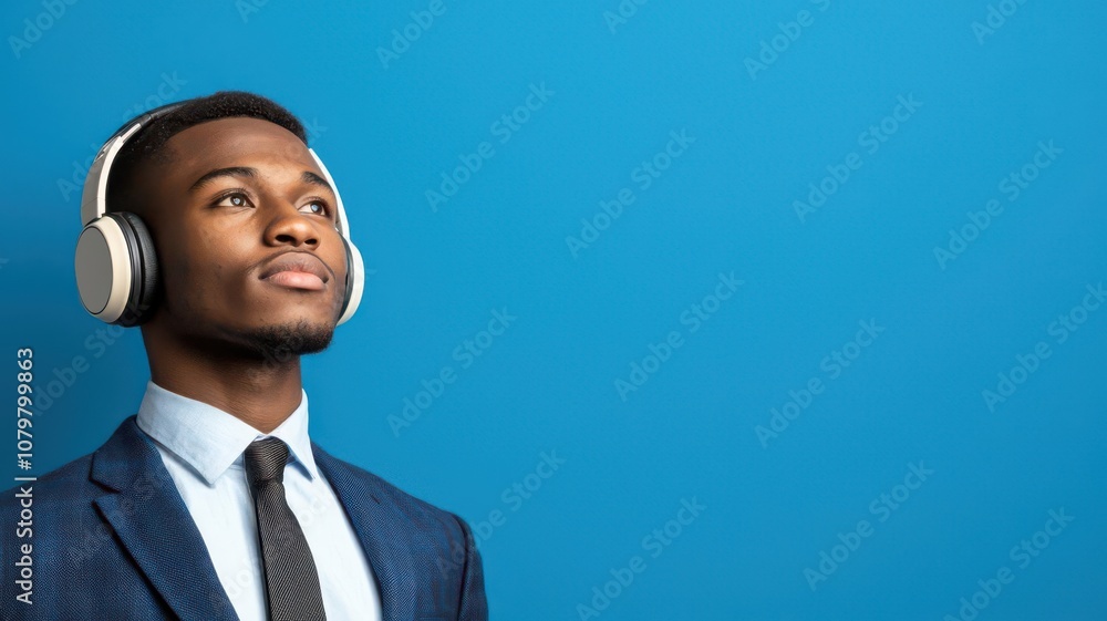 business mindset concept. Business professional with headphones on, intently focused on completing a disciplined list of tasks, Professional focused on disciplined task list, Dedicated and determined business mindset concept. Business professional with headphones on, intently focused on completing a disciplined list of tasks, Professional focused on disciplined task list, Dedicated and determined
