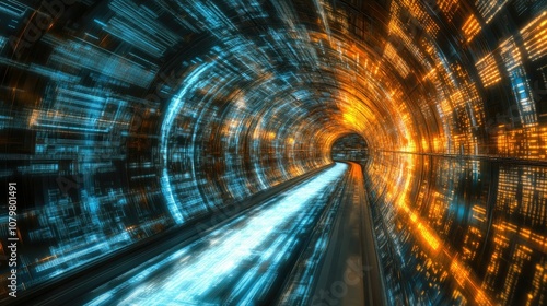 Fototapeta Naklejka Na Ścianę i Meble -  Abstract tunnel of light and data.