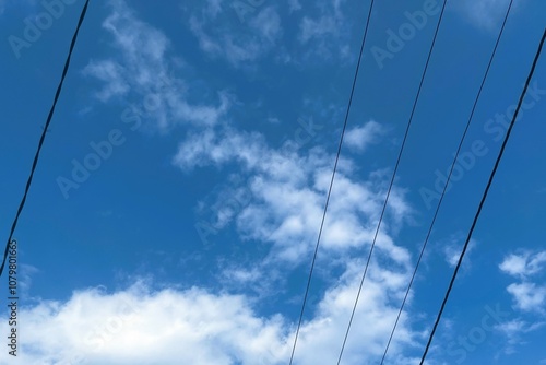 the cable under The beautiful blue sky with white cloud