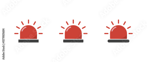 Emergency siren icon set collection in flat design. Ambulance, police light sign symbol