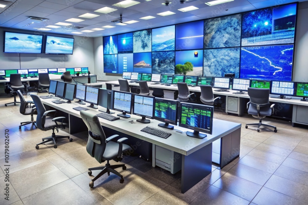 a computer lab with a large screen that says world map a computer lab with a large screen that says world map