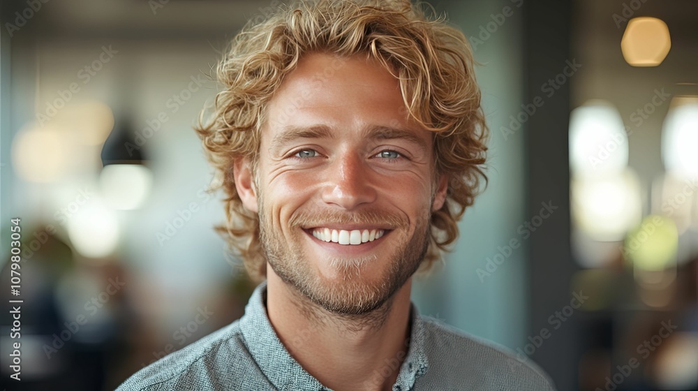 Portrait of a Smiling Man with Blonde Curly Hair Portrait of a Smiling Man with Blonde Curly Hair