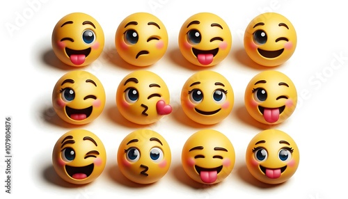 Collection of Colorful Expressive Emoji Faces on White Background. generator AI