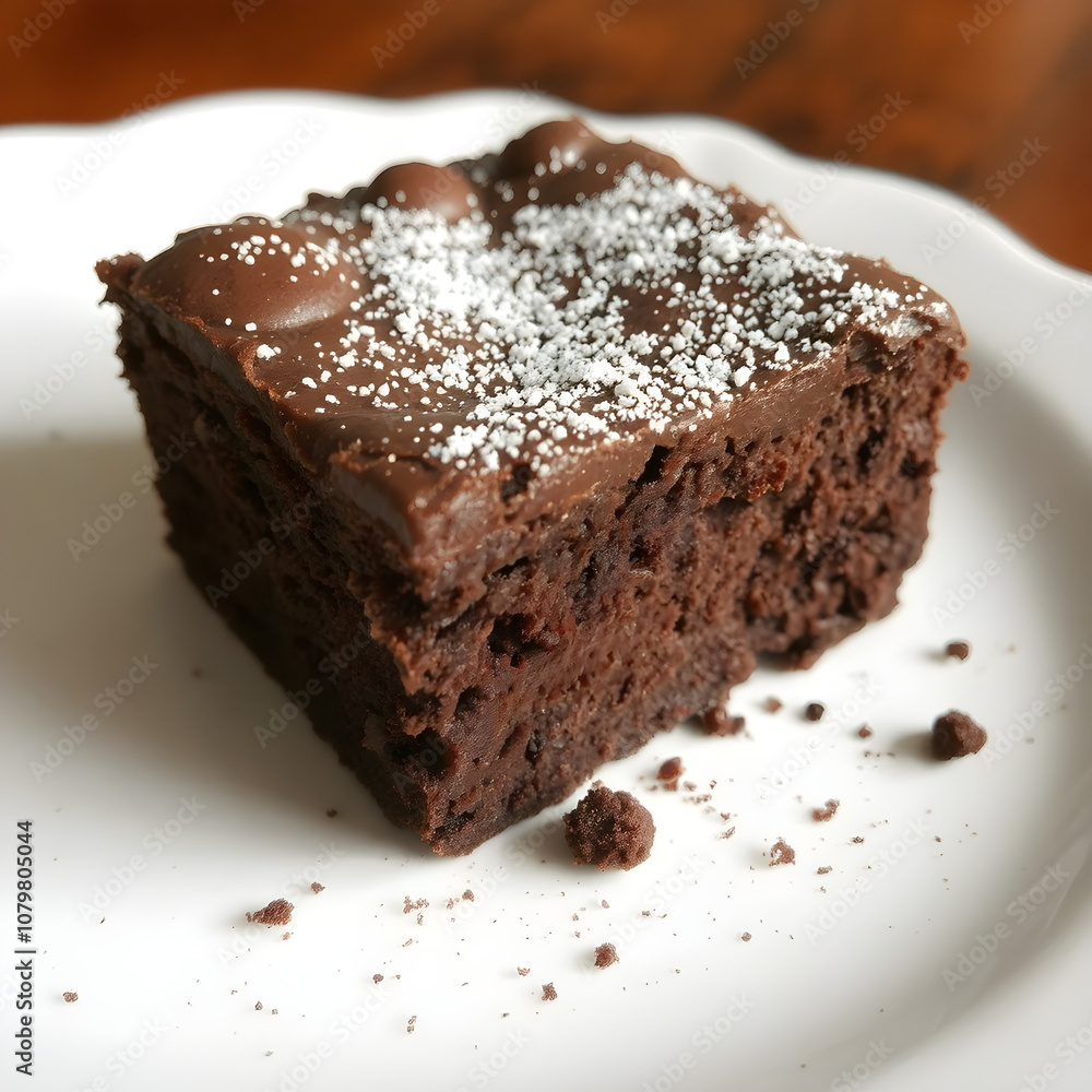 Un delicioso brownie de triple chocolate, con azúcar glass encima Un delicioso brownie de triple chocolate, con azúcar glass encima