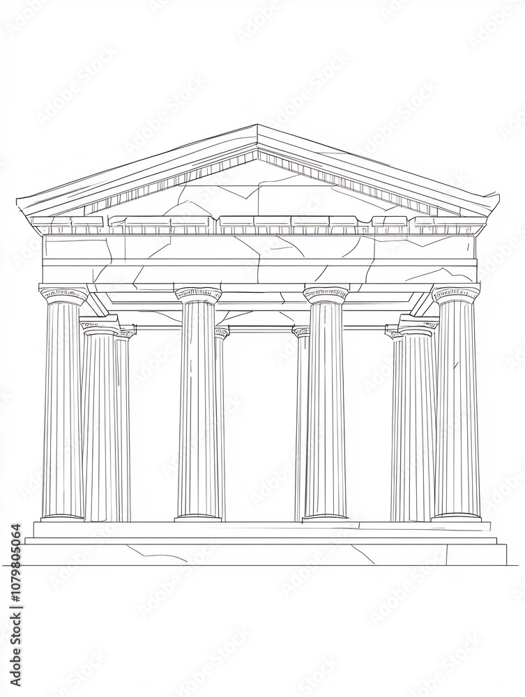 Obraz premium Minimalist Line Drawing of Ancient Greek Temple Architecture