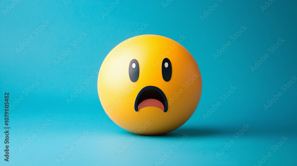 Fototapeta premium A lamenting emoji face on an isolated blue background, symbolizing lamenting and sadness.