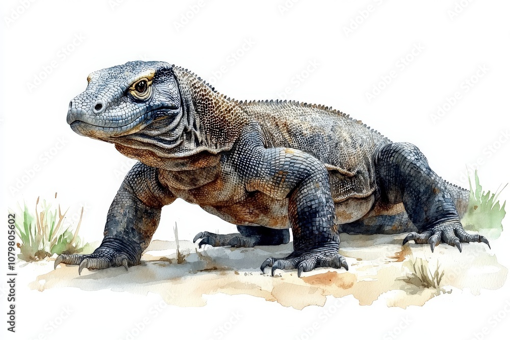 A realistic illustration of a Komodo dragon in a natural setting. A realistic illustration of a Komodo dragon in a natural setting.