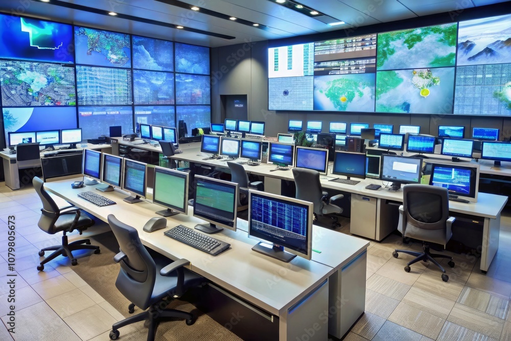 a large room with computers and monitors and computers on the wall a large room with computers and monitors and computers on the wall