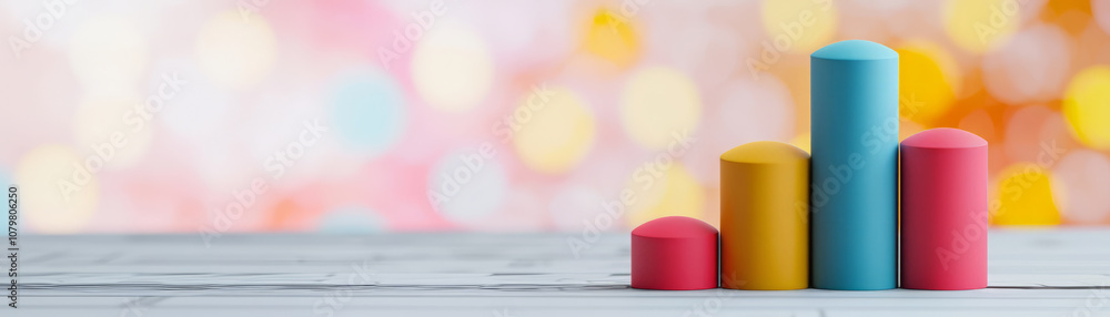 Colorful 3D bar graphs on blurred background, representing growth and data analysis Colorful 3D bar graphs on blurred background, representing growth and data analysis