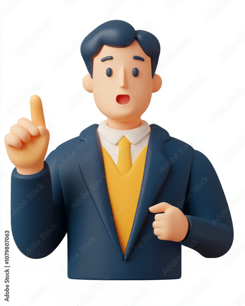 3D illustration of man presenting goals in board meeting setting 3D illustration of man presenting goals in board meeting setting