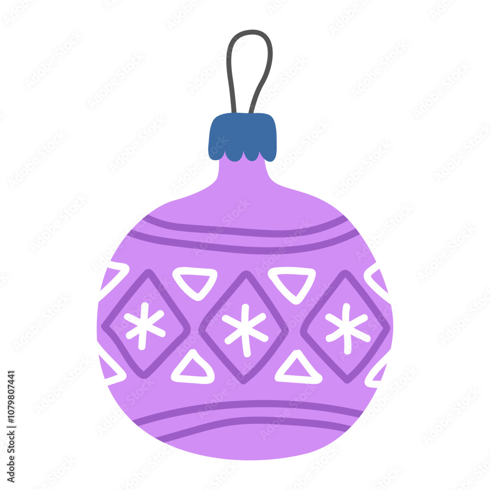 Obraz premium Purple christmas ball isolated on white. New Year's toy. Christmas tree decor. Cute cartoon illustration. 