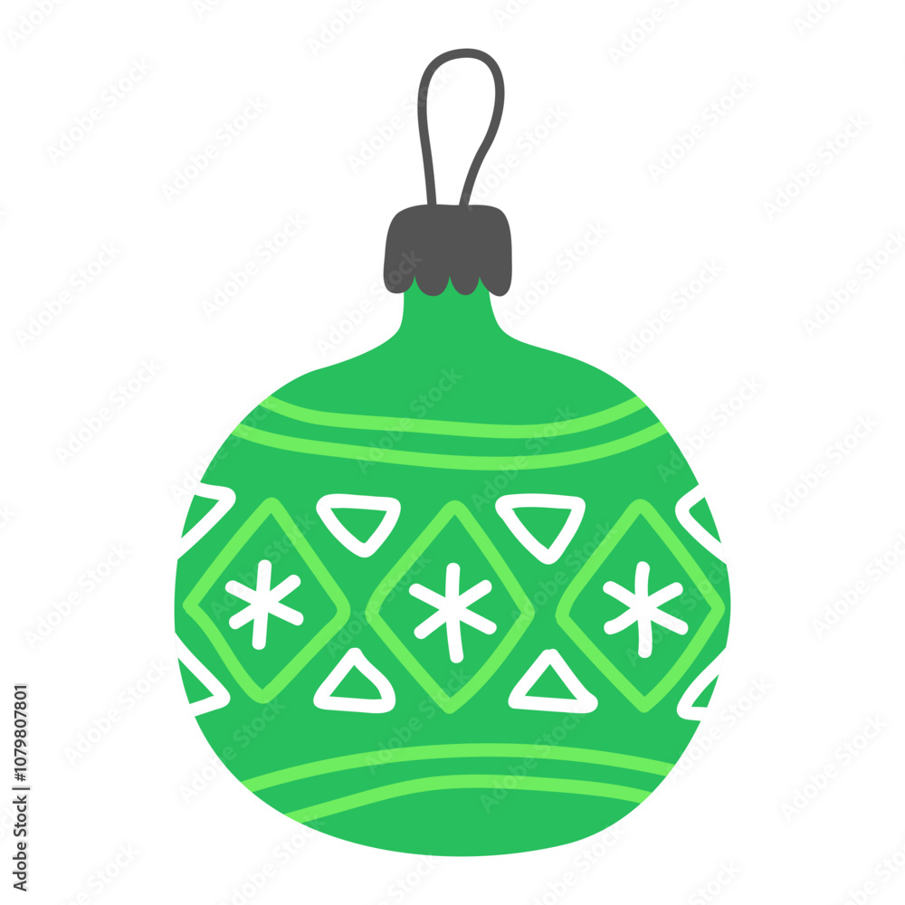 Obraz premium Green christmas ball isolated on white. New Year's toy. Christmas tree decor. Cute cartoon illustration. 