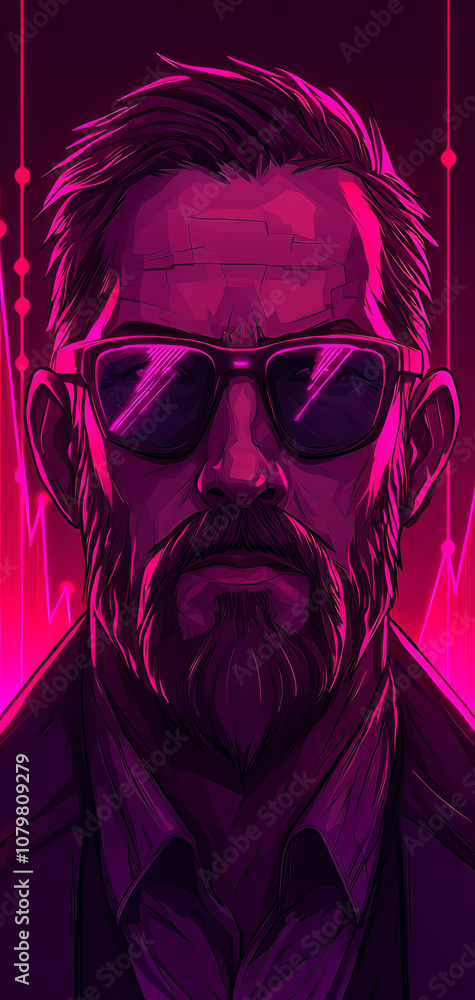 Futuristic character with sunglasses and beard, exuding confidence Futuristic character with sunglasses and beard, exuding confidence