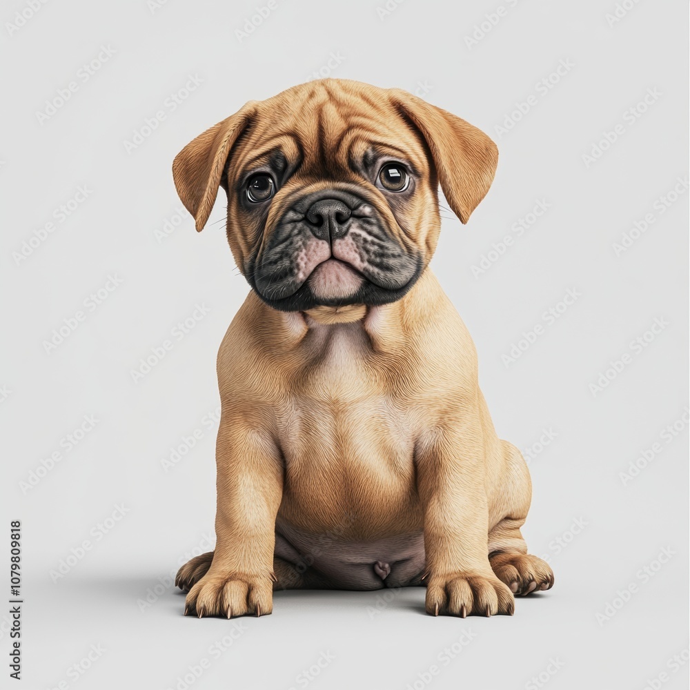 Obraz premium A cute, realistic puppy sitting, showcasing its playful and friendly nature.