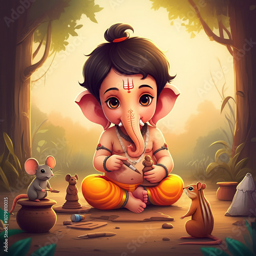 Young Lord Ganesha seated i...