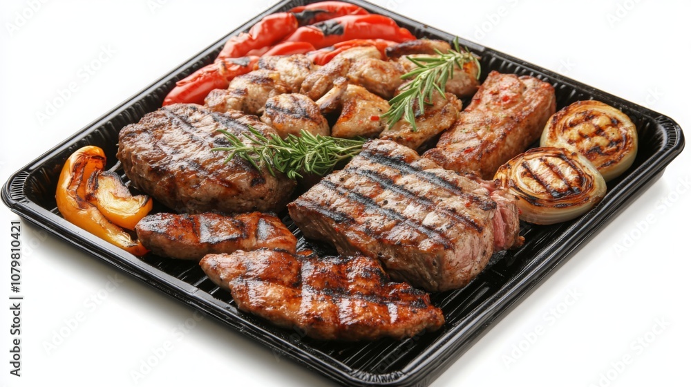 Grilled meat chops and ribs, a hearty meal for dinner Grilled meat chops and ribs, a hearty meal for dinner
