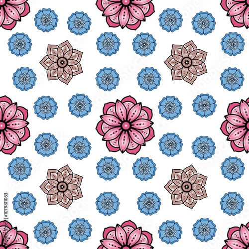 seamless pattern with flowers mandara, flowers pink wallpaper, (50)