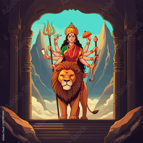 Goddess Durga, seated majes...