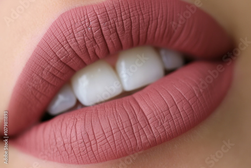 Obraz na płótnie Close-Up of Perfectly Painted Lips in Trendy Matte Finish w salonie