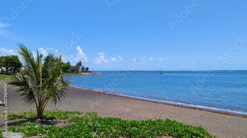 Wallpaper Mural Slow pan of scenic black sand beach and blue ocean on the coast of Papeete, Tahiti, French Polynesia Torontodigital.ca